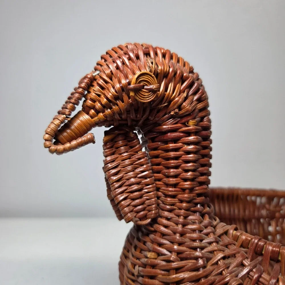 Vintage Turkey‎ Wicker Basket Thanksgiving Fall Harvest Decor Brown Rattan